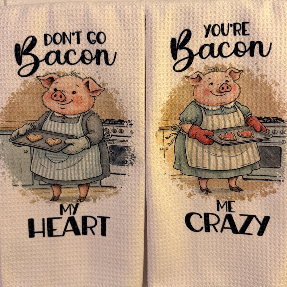 Funny Kitchen Pigs 2 Piece Towel Set -New
